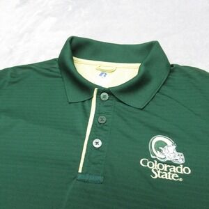 Colorado State Polo Shirt Mens Medium Russell Green Short Sleeve‎ Athletic